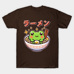 Kawaii Frog in a Ramen Noodle Bowl Cute Japanese Food  T-Shirt